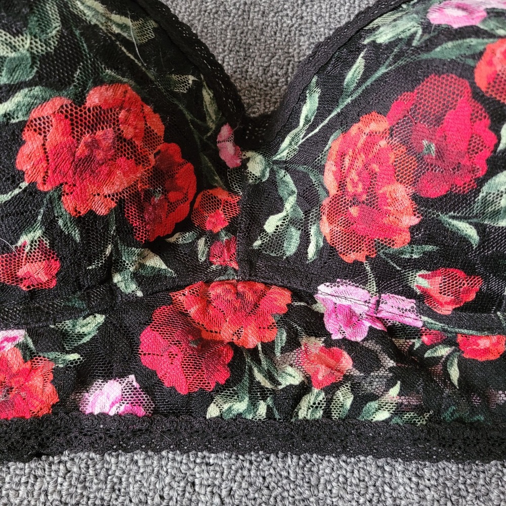 PINK Victoria's Secret Black Floral Lace Bralette with Red & Pink Embroidery - Picture 6 of 13